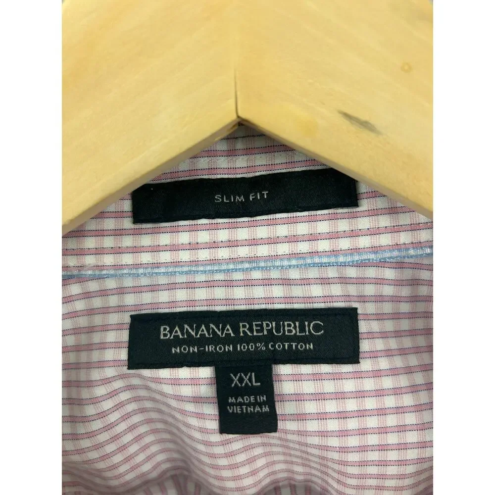 Banana Republic Slim Fit Dress Shirt XXL Pink Check Non Iron 100% Cotton